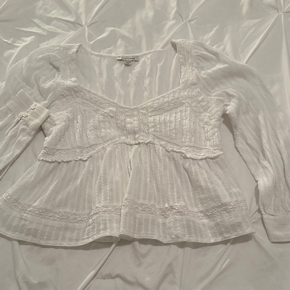 American Eagle Outfitters White Textured Blouse